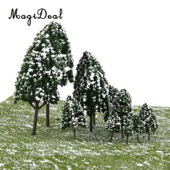 MagiDeal 32Pcs Mørk Grøn Malet Sne Tree Model HO OO N 1:50-1:500 for Tog Railway Diorama Wargame Scene DIY