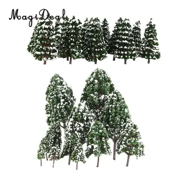 MagiDeal 32Pcs Mørk Grøn Malet Sne Tree Model HO OO N 1:50-1:500 for Tog Railway Diorama Wargame Scene DIY
