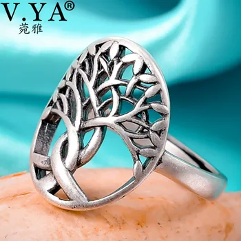 V. YA S990 Sølv Plante træer Åben Ring for Kvinder vielsesringe i Sølv Fingerringe Justerbar Smykker