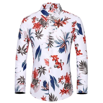 Plus Størrelse 5XL 6XL 7XL Mænds Lange Ærmer Blomstret Skjorte 2020 Nye Efterår Mode Afslappet Hawaii Mærke Shirt Mandlige Tøj