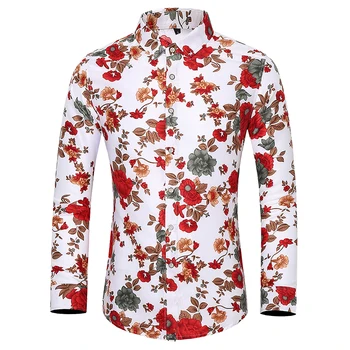 Plus Størrelse 5XL 6XL 7XL Mænds Lange Ærmer Blomstret Skjorte 2020 Nye Efterår Mode Afslappet Hawaii Mærke Shirt Mandlige Tøj