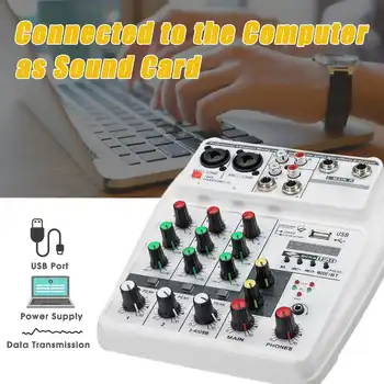 Professionel 4-Kanals Audio-Mixer lydkort Mixing Console-48V Phantom Power til at Optage Musik bluetooth MP3 USB-Indgang