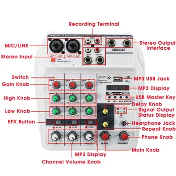 Professionel 4-Kanals Audio-Mixer lydkort Mixing Console-48V Phantom Power til at Optage Musik bluetooth MP3 USB-Indgang