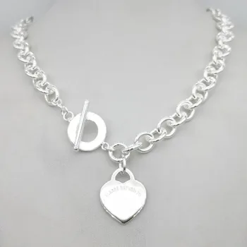 Sterling sølv 925 classic fashion sølv hjerte tag vedhæng damer halskæde smykker ferie gave