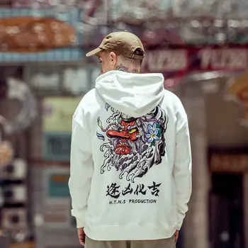 Mænd Hoodie Sweatshirt Hoodie Streetwear Efterår og Vinter Fleece Hip-hop Stil af Kinesiske Tegn Vende Ulykker I Velsignelser