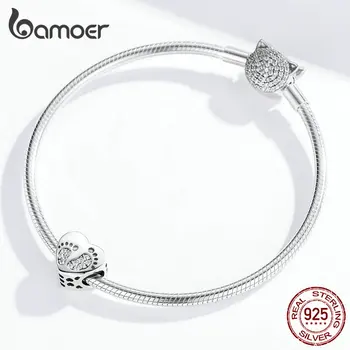 Bamoer Fodspor Hjerte vedhæng passer til Kvinder, Oprindelige Sølv Armbånd Halskæde 925 Sterling Sølv Mode Smykker SCC1395