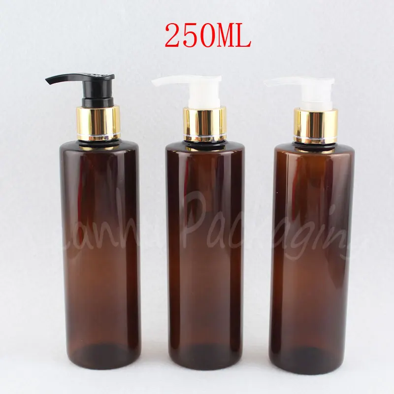 250ML Brun Fladskærms Skulder Flaske Med Gold Lotion Pumpe , 250CC Makeup Sub-aftapning , Shampoo og Lotion Emballage På tilbud! \ misc www.phyto.dk