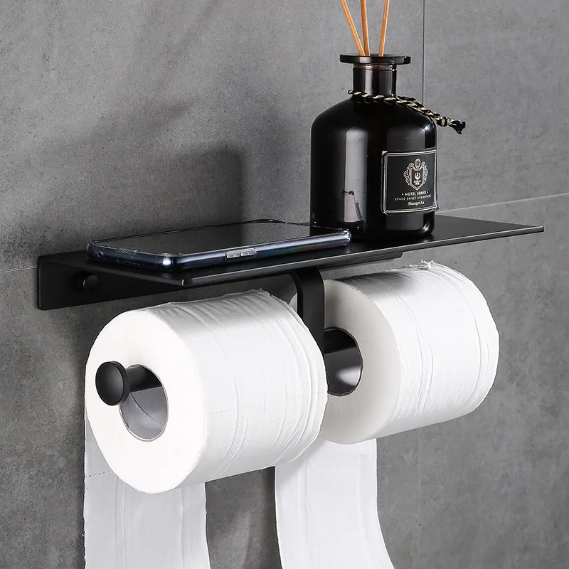 Mat Sort Toilet Rulle Papir Indehaveren Badeværelse Tilbehør WC håndklædeholder Rack Hylde med dobbelt væg papirholder kreative På tilbud! \ / www.phyto.dk